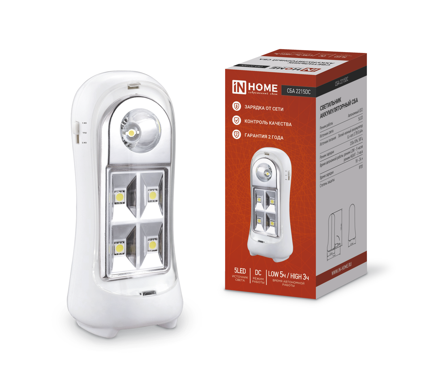 Светильник светодиодный аварийный СБА 2215DC 4+1LED 600mAh lithium battery DC IN HOME