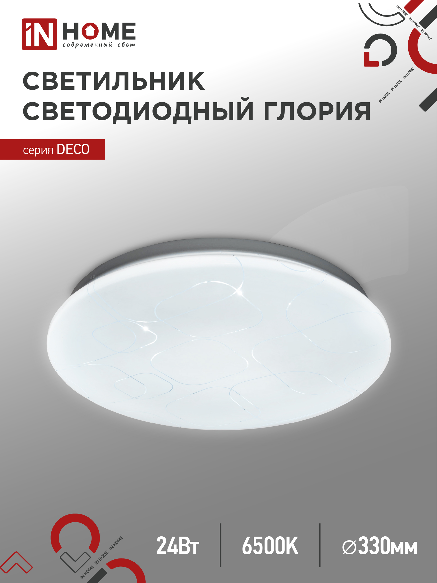 Светильник сд серии DECO 24Вт 230В 6500К 1560Лм 330х55мм ГЛОРИЯ IN HOME (1/12)