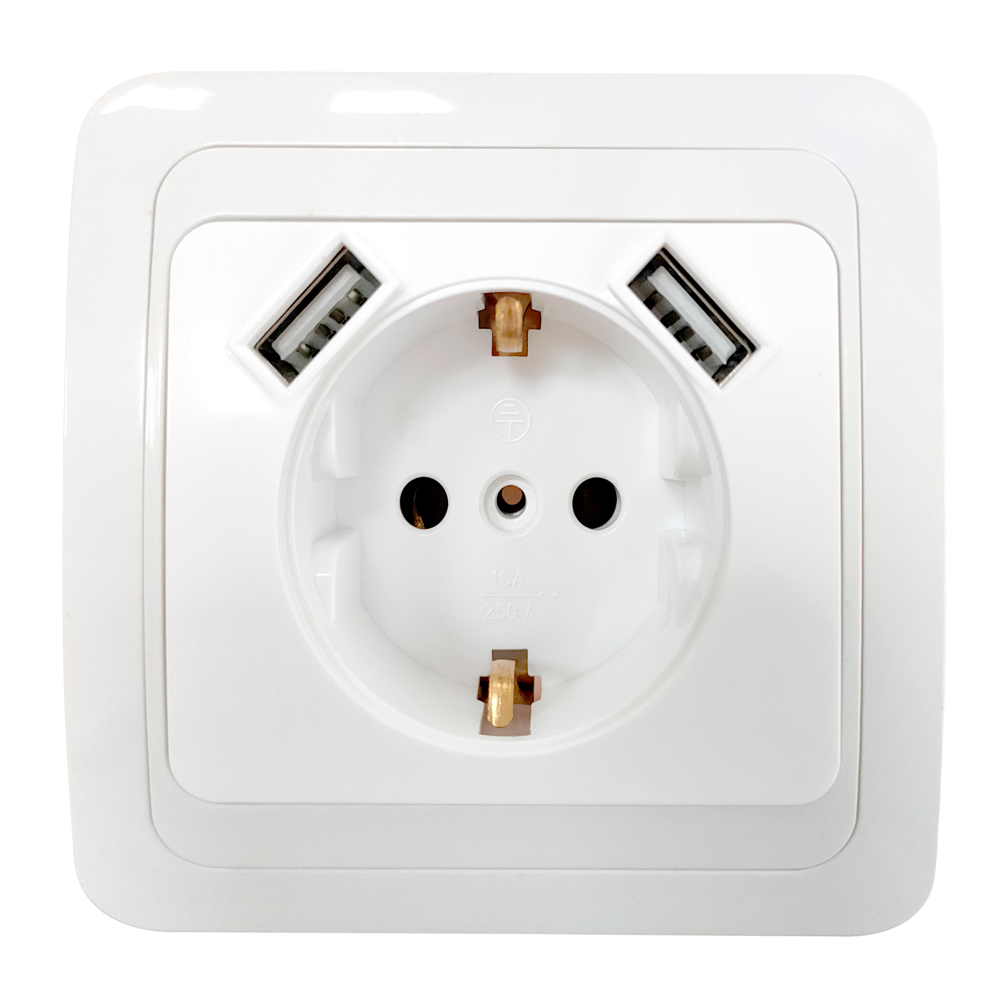 Розетка одинарная с заземлением CLASSICO с двумя USB белая 2047 IN HOME (10/200)