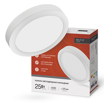 Панель светодиодная накладная круглая NRLP-VC 25Вт 230В 4000К 2000Лм 205мм белая IP40 IN HOME, Декоративные светодиодные панели	